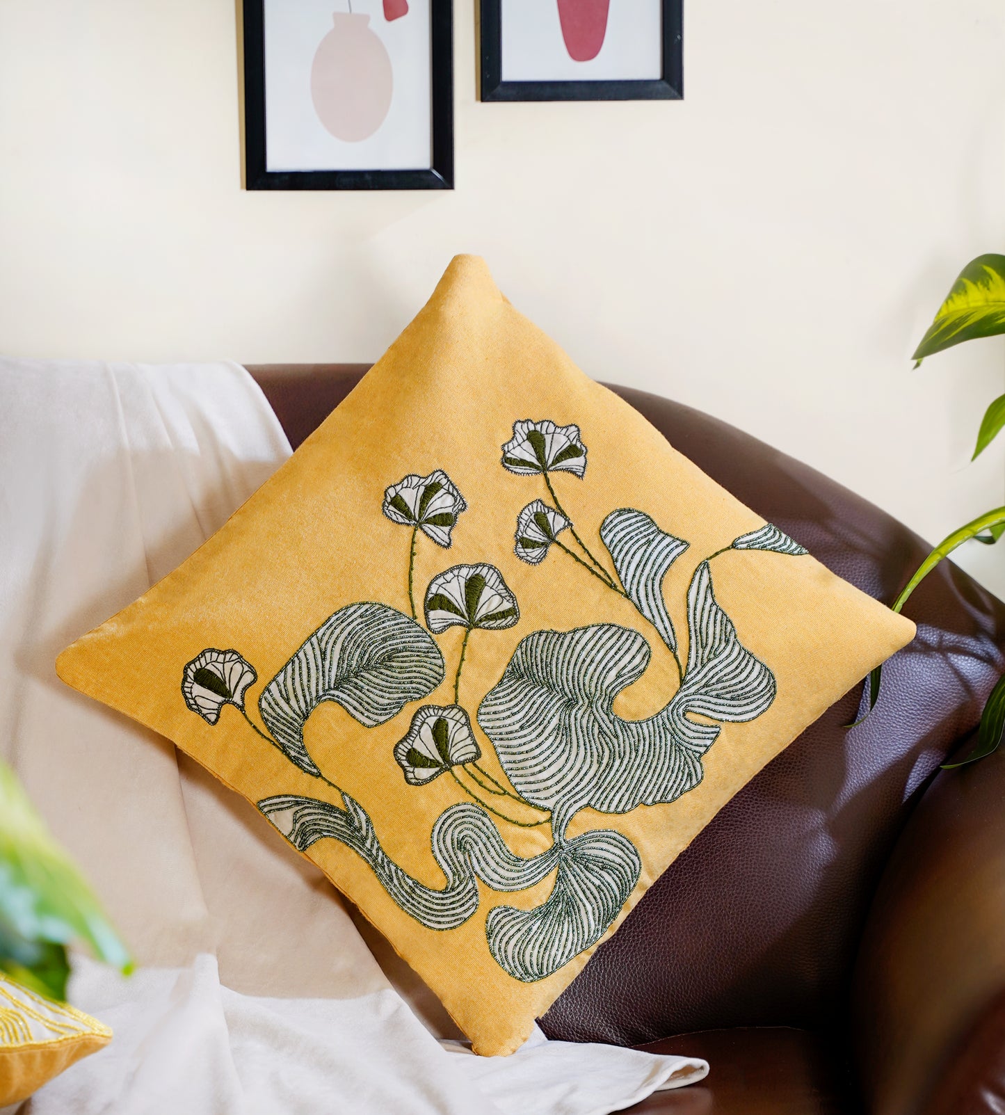 The Yellow morning Abstract Cushion Cover 16 inch