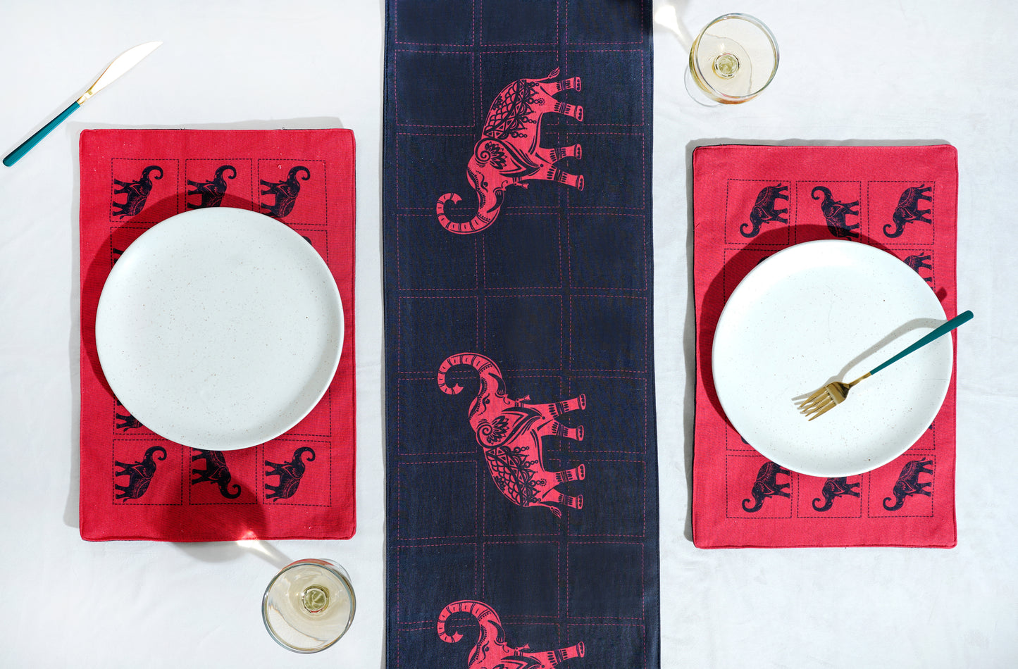 The Majestic Elephant black cotton Table runner 12x48 Inch