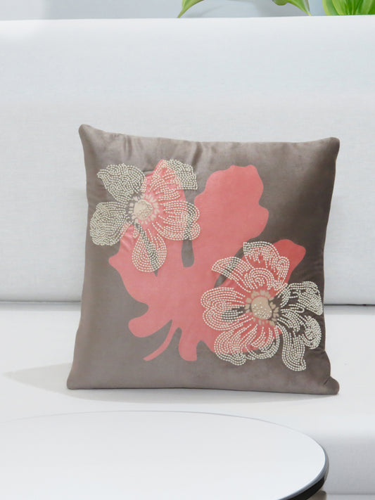 Dawn Bloom Grey Velvet Cushion Cover 16x16 Inch