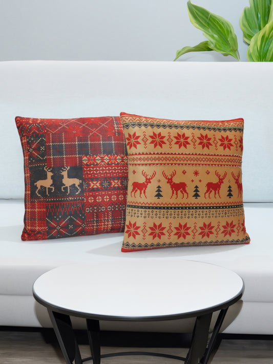 Festive Fusion Velvet Christmass Cushion Cover 16x16 Inch Set of 2 pcs