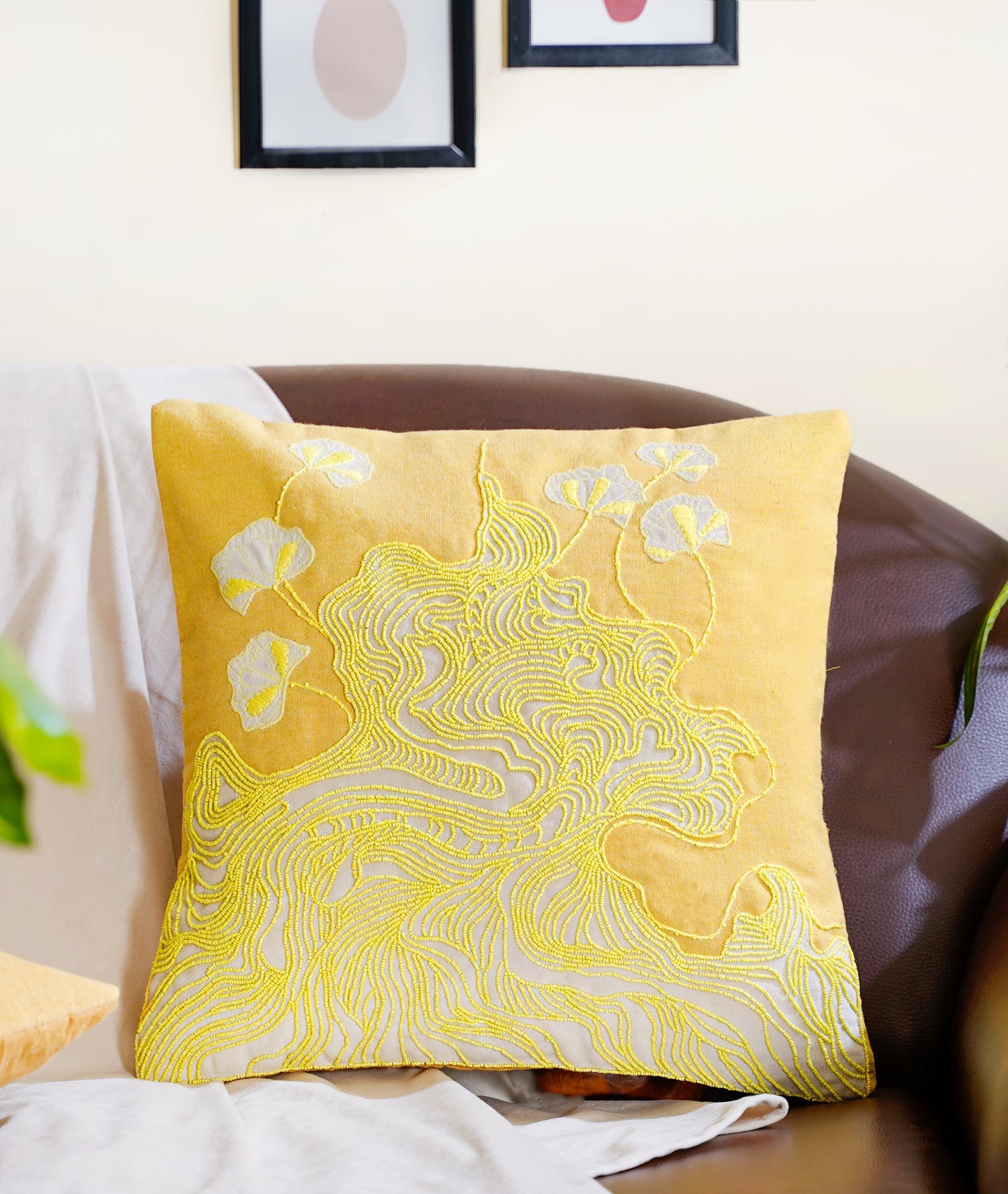 The Yellow morning Abstract Cushion Cover 16 inch