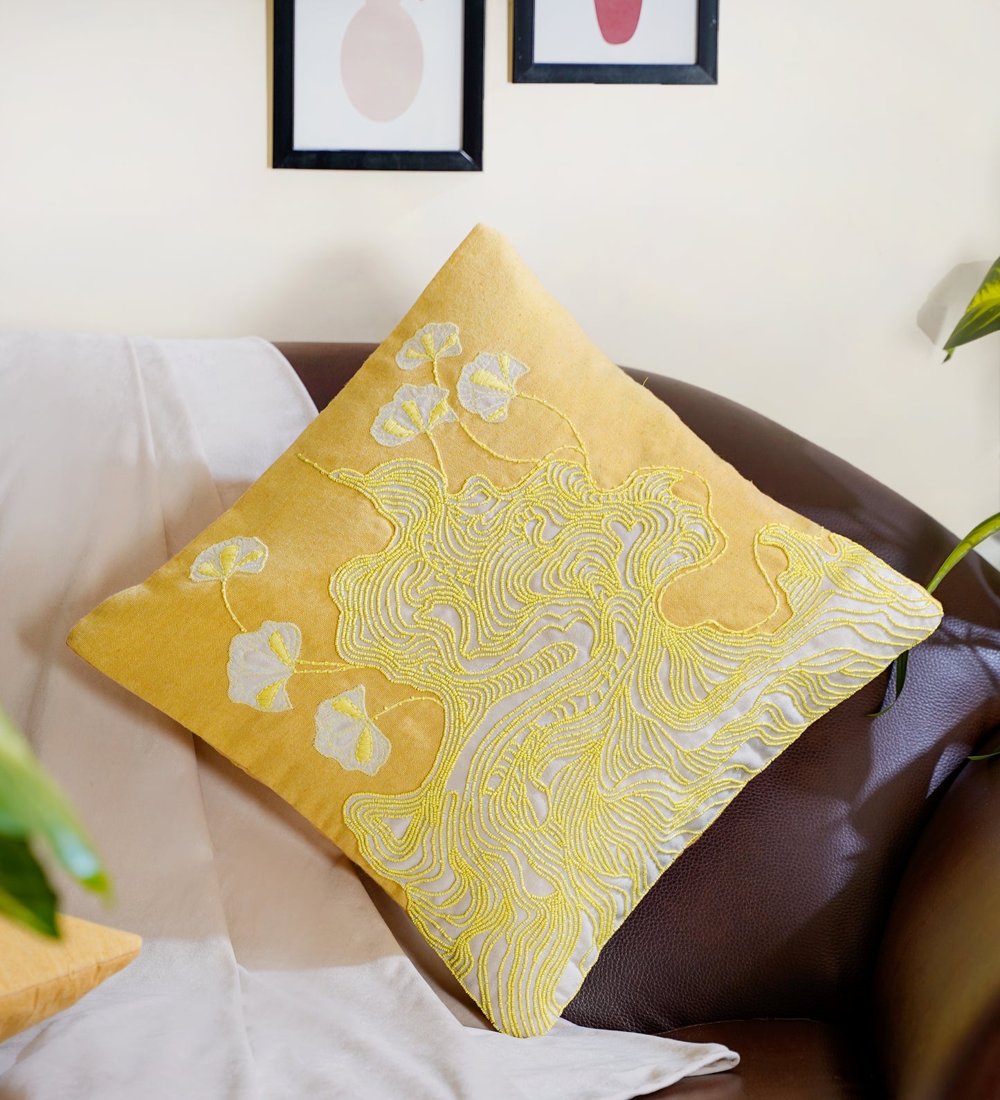 The Yellow morning Abstract Cushion Cover 16 inch