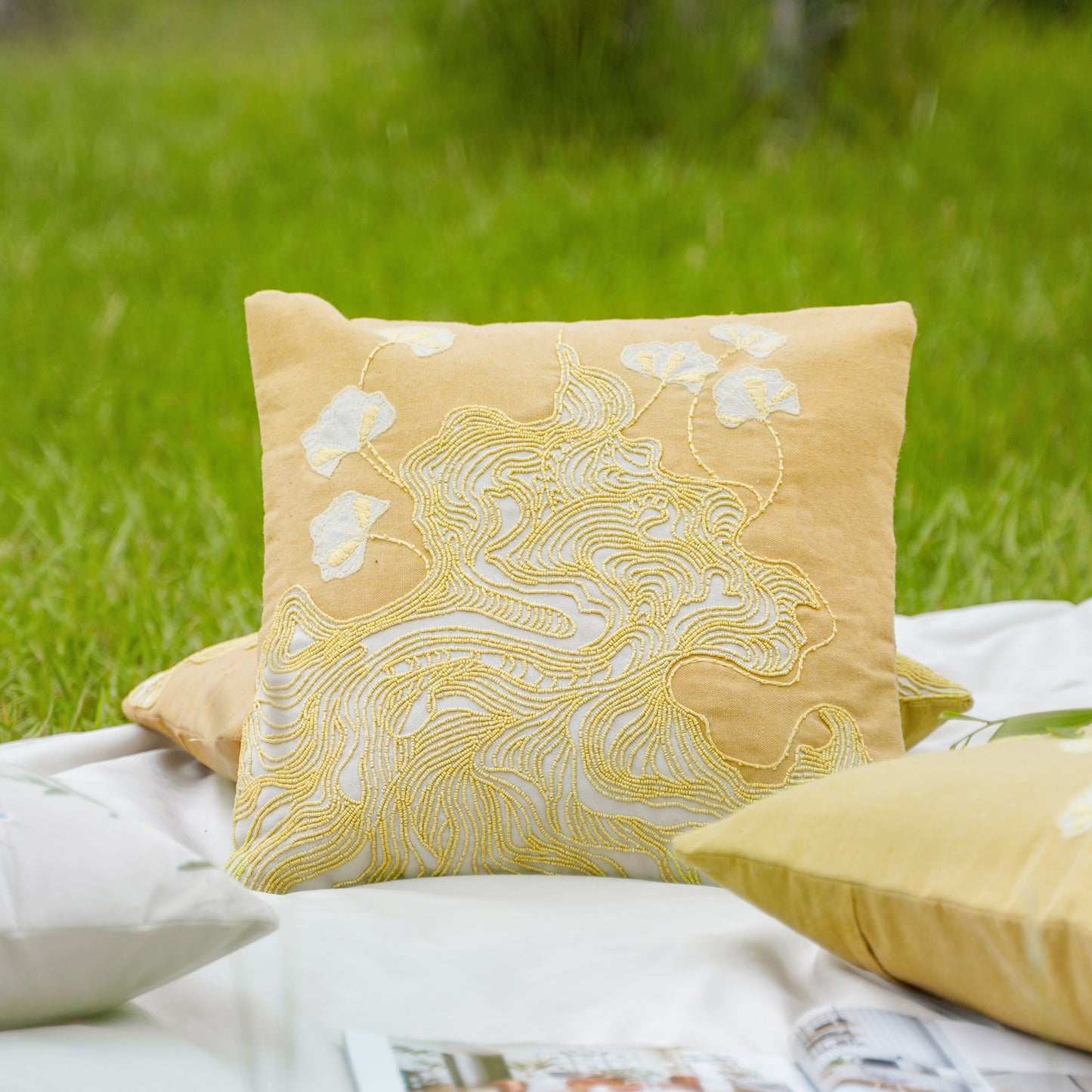 The Yellow morning Abstract Cushion Cover 16 inch