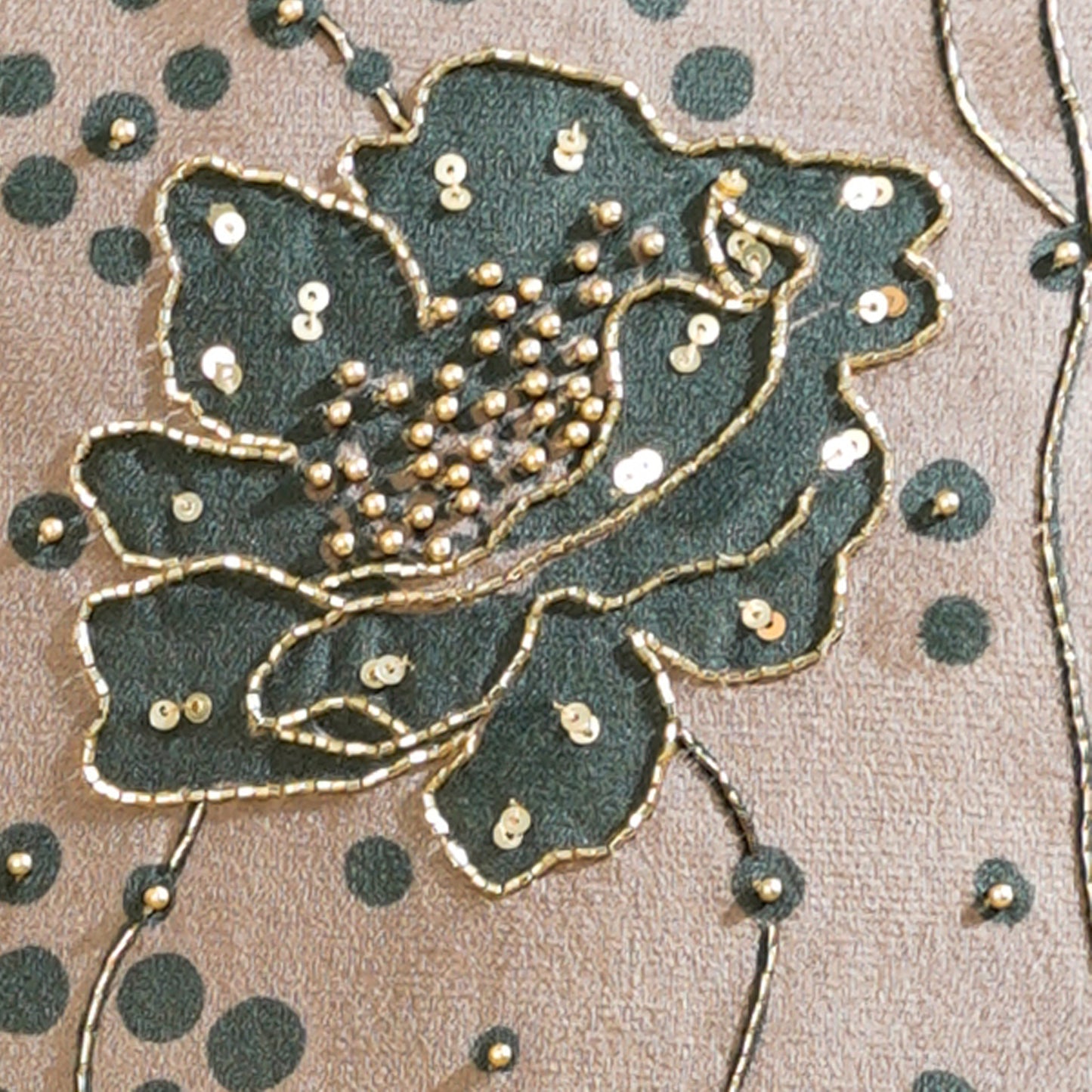 Gilded Garden Green & Grey Velvet Cushion Cover 16x16 inch