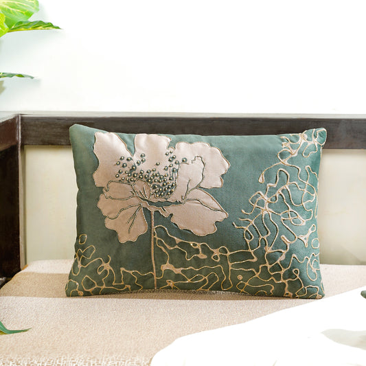 Gilded Garden Green Velvet Cushion Cover 12x18 inch