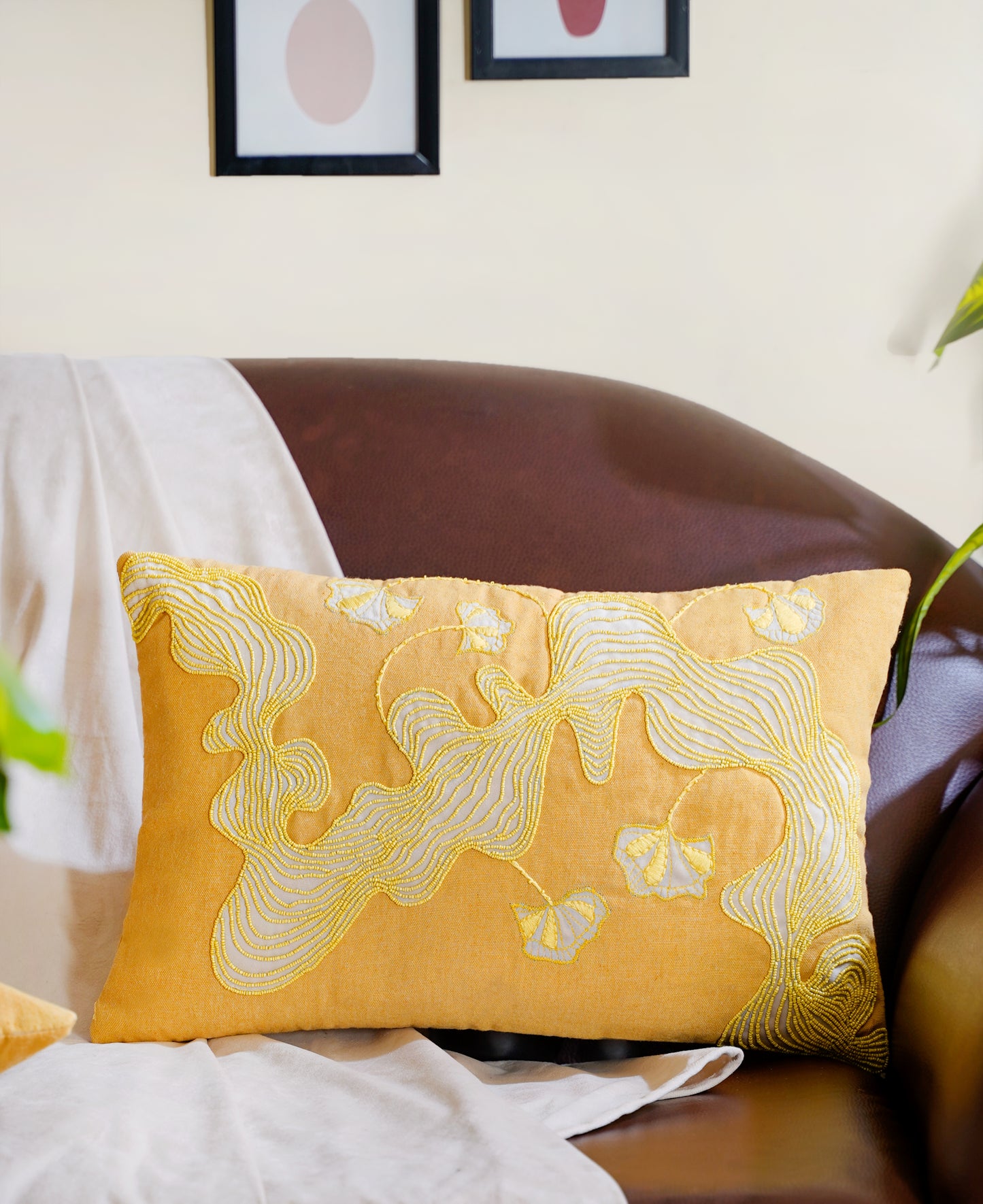 The Yellow morning Abstract Cushion Cover