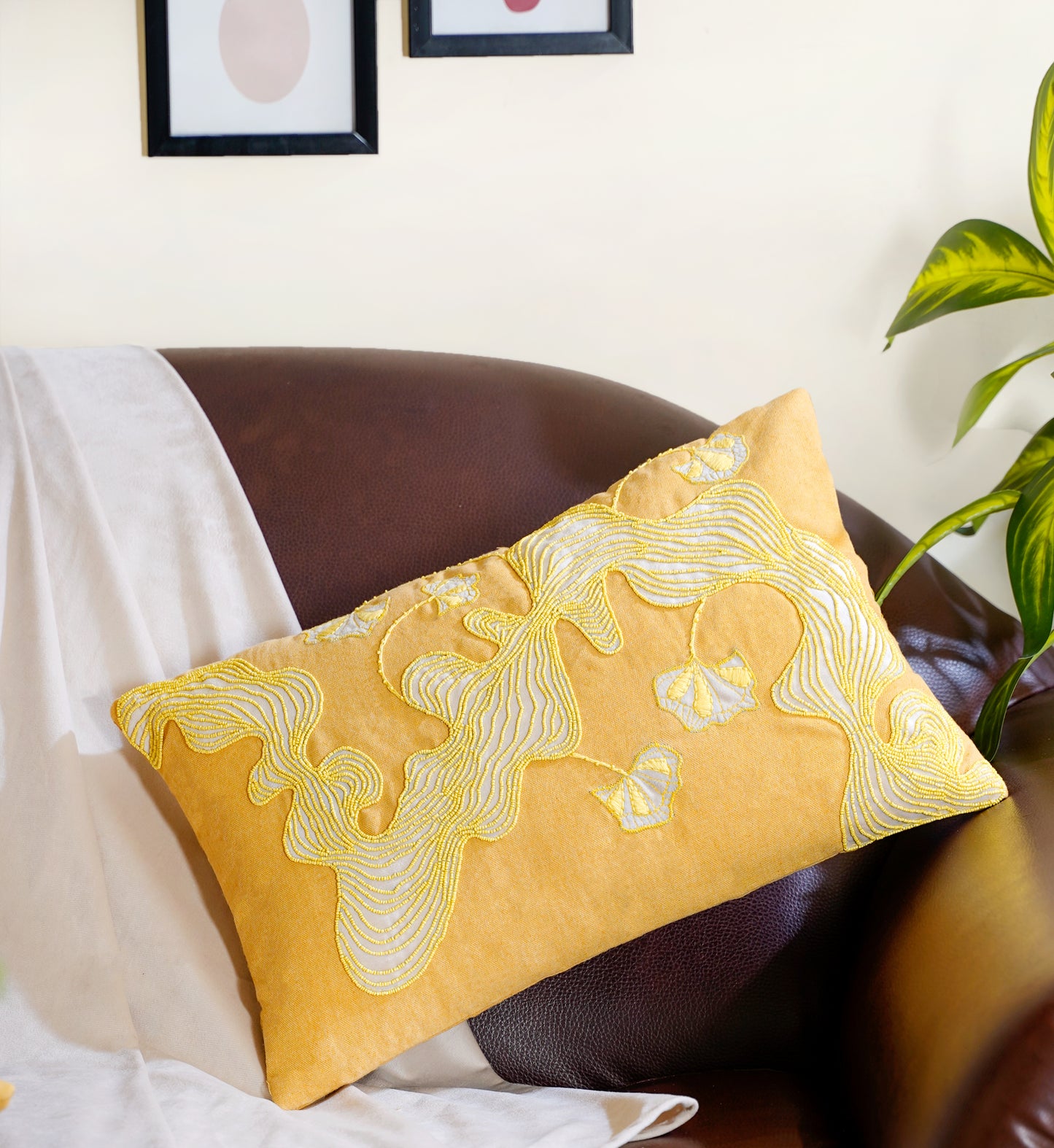 The Yellow morning Abstract Cushion Cover