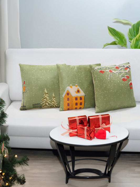 Christmas Charm Set of 3 pcs Velvet Cushion Cover 16x16 Inch