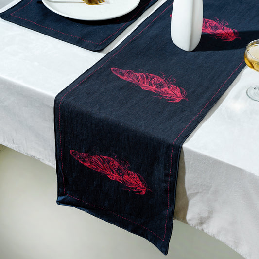 The Graceful Feather cotton Table runner 12x48 Inch