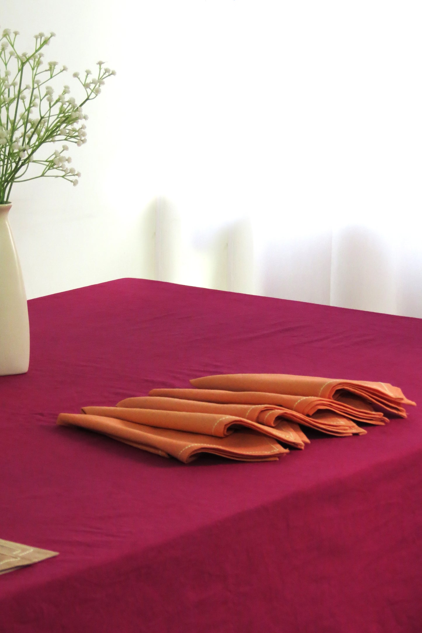 Maroon cotton table linen set of 14 pcs