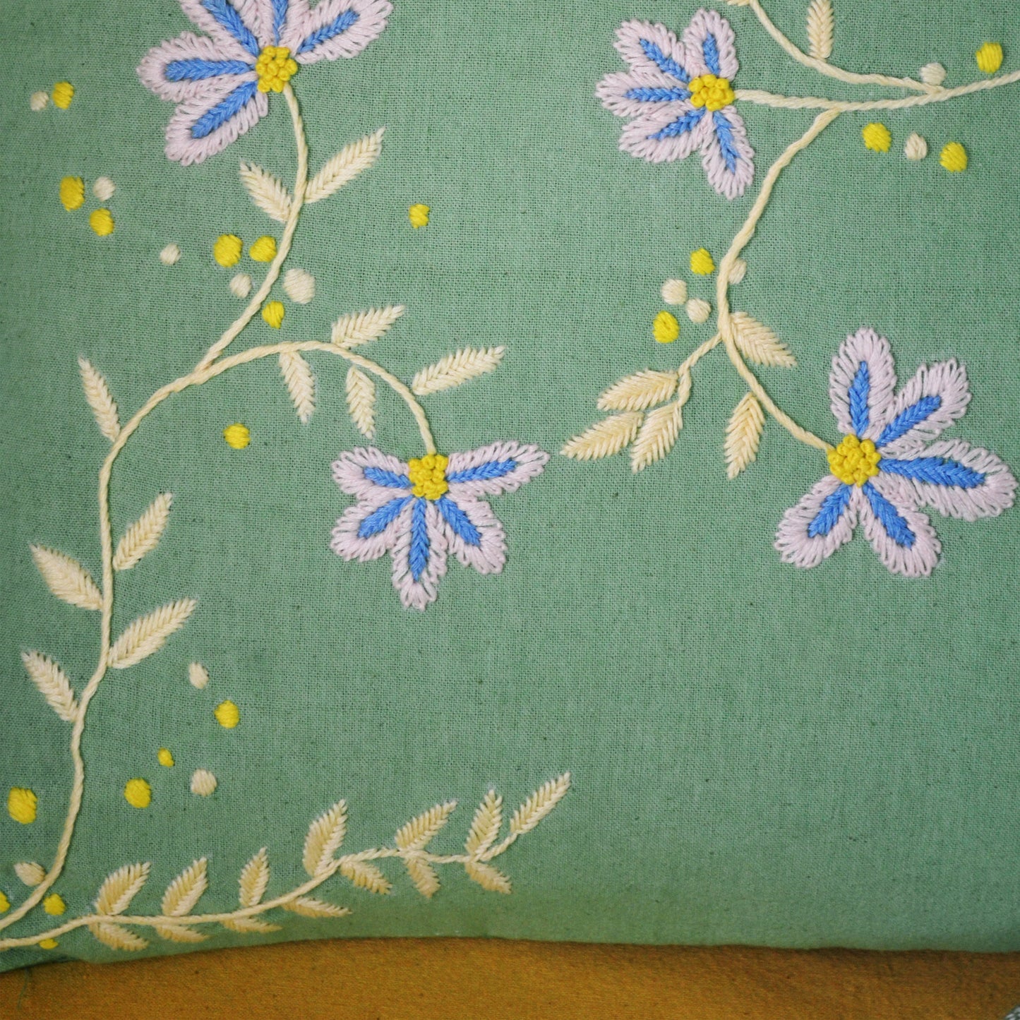 Handmade cotton mint blossom cushion cover