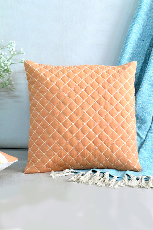 Pastel Peach Quilted Cotton Cushions 16x16 Inch