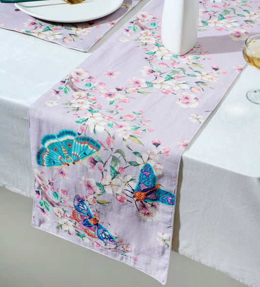 Butterflies & Blossoms cotton Table runner 12x48 Inch