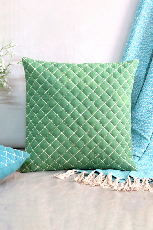 Pastel Sea Green Quilted Cotton Cushions 16x16 Inch