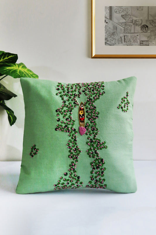 Hand embroidery Lotus Serenity cushion cover