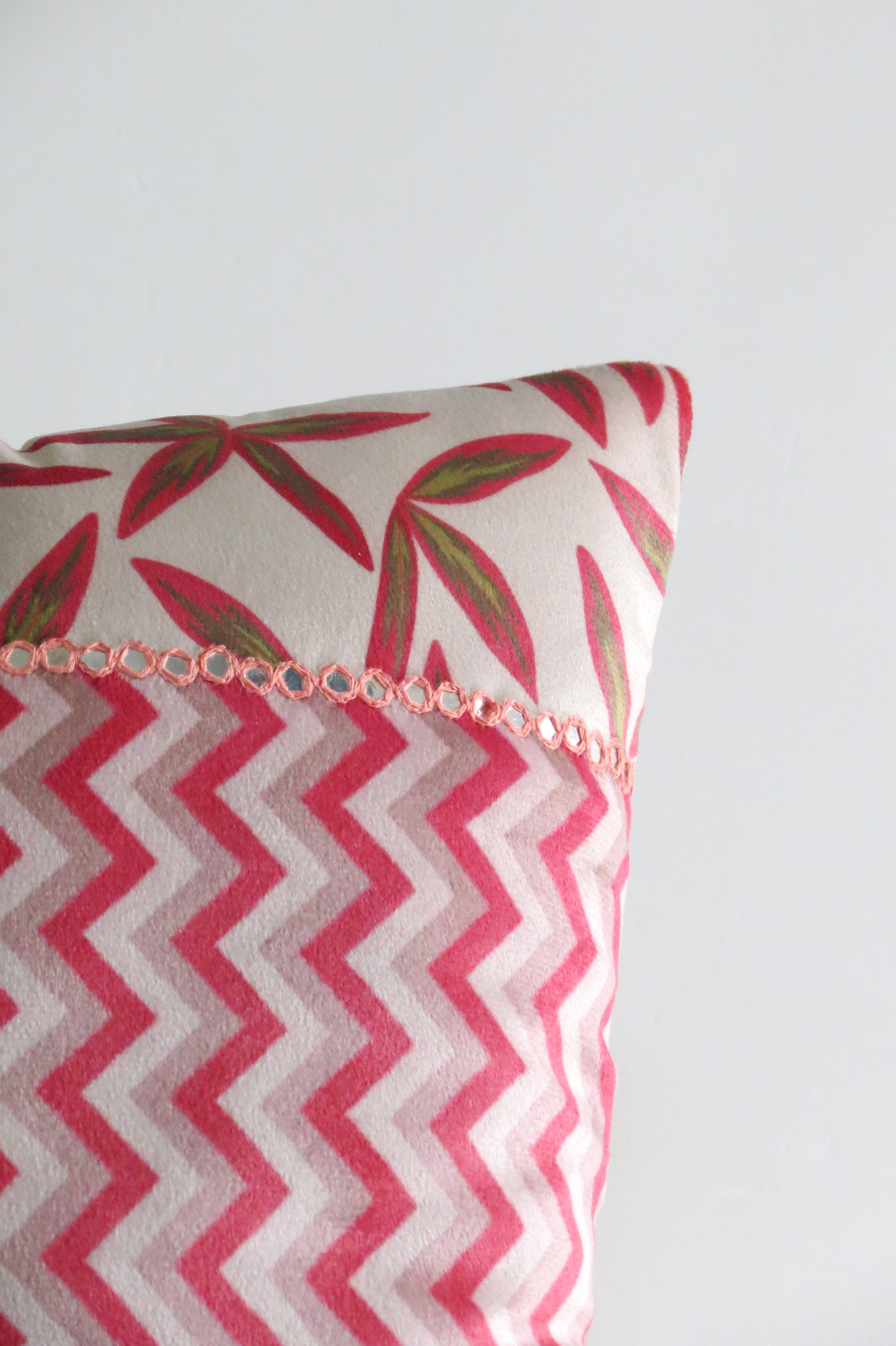 Mirror work Pink cushion cover