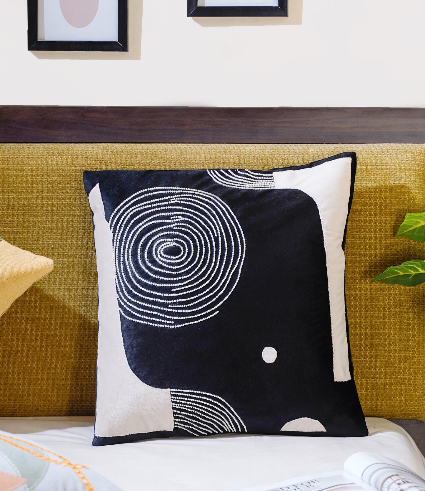 Black Premium Mesmerizing Mystery Abstract Embroidered Cushion Cover 4 Pcs Set