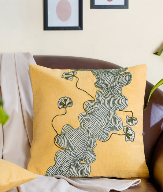 The Yellow morning Abstract Cushion Cover 16 inch