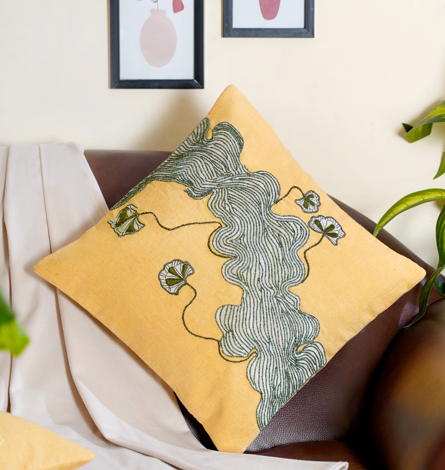 The Yellow morning Abstract Cushion Cover 16 inch