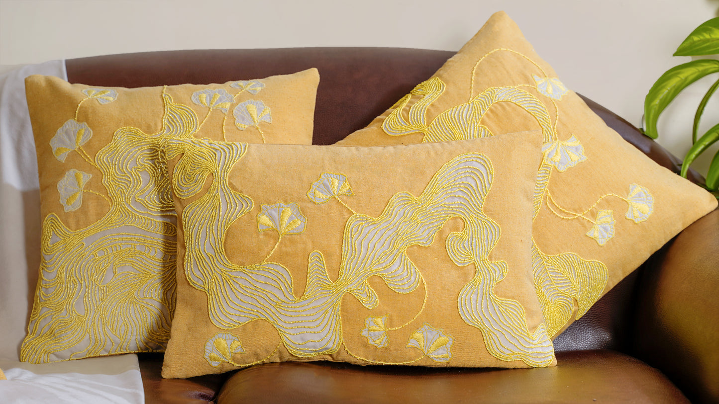 The Yellow morning Abstract Cushion Cover