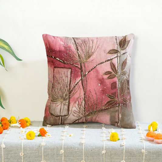 Elysium Dreamscape - "Floral Symphony" Pink and Grey Cushion Cover 16x16 inch