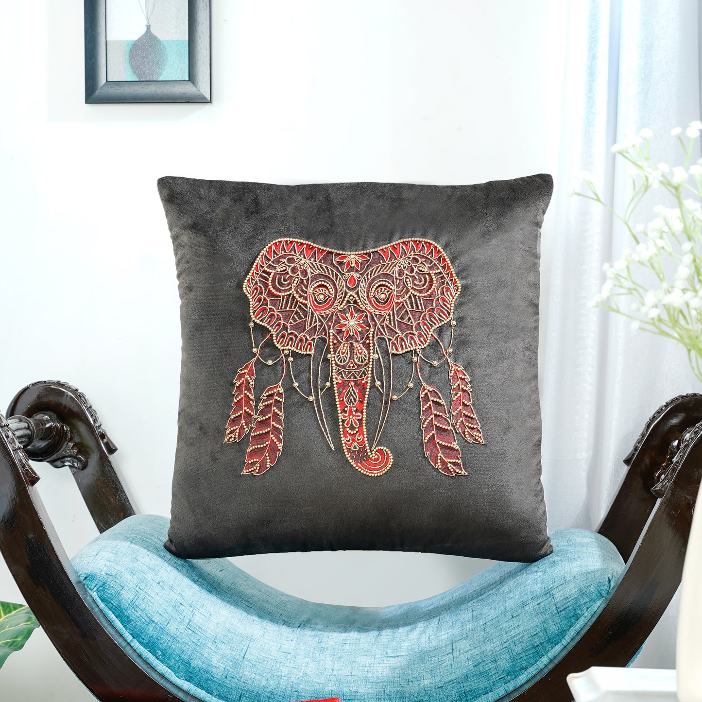 The Elephant's Adornment Cushion Cover 16x16 Inch