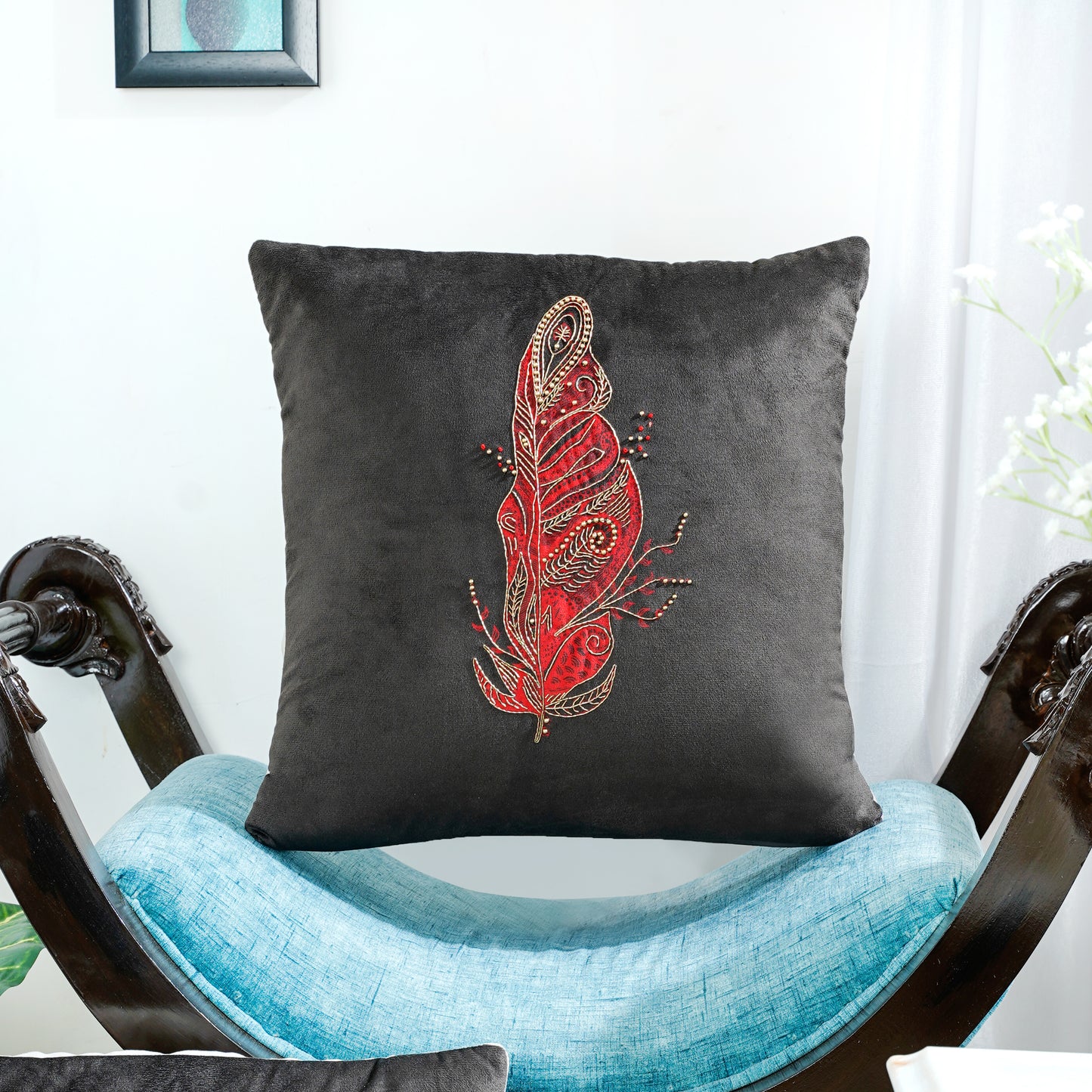 The Graceful Feather Cushion Cover 16x16 Inch