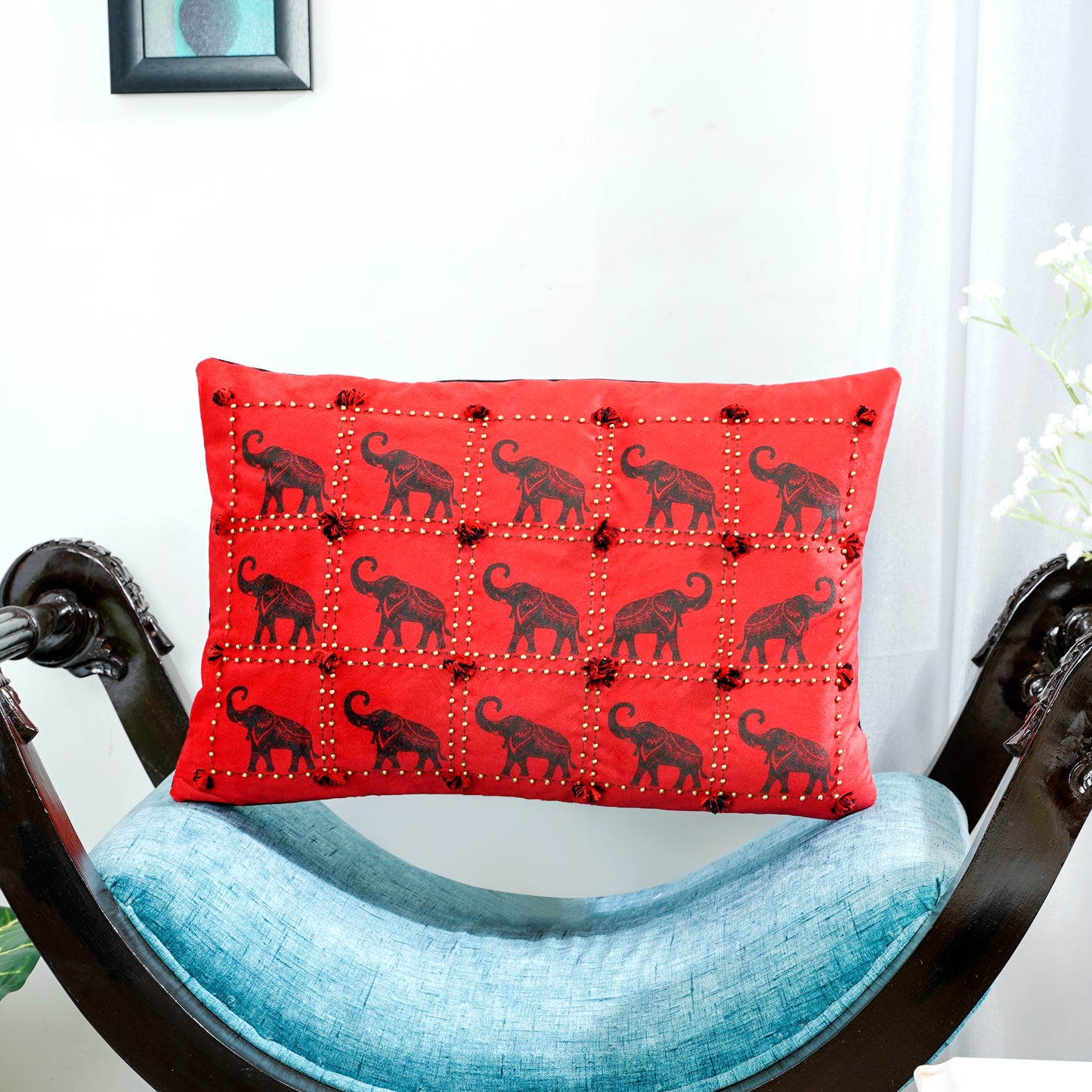 The Majestic Elephant - Red Cushion Cover 12x18 Inch