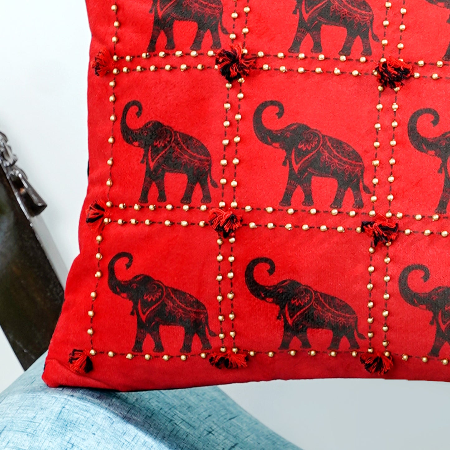 The Majestic Elephant - Red Cushion Cover 12x18 Inch