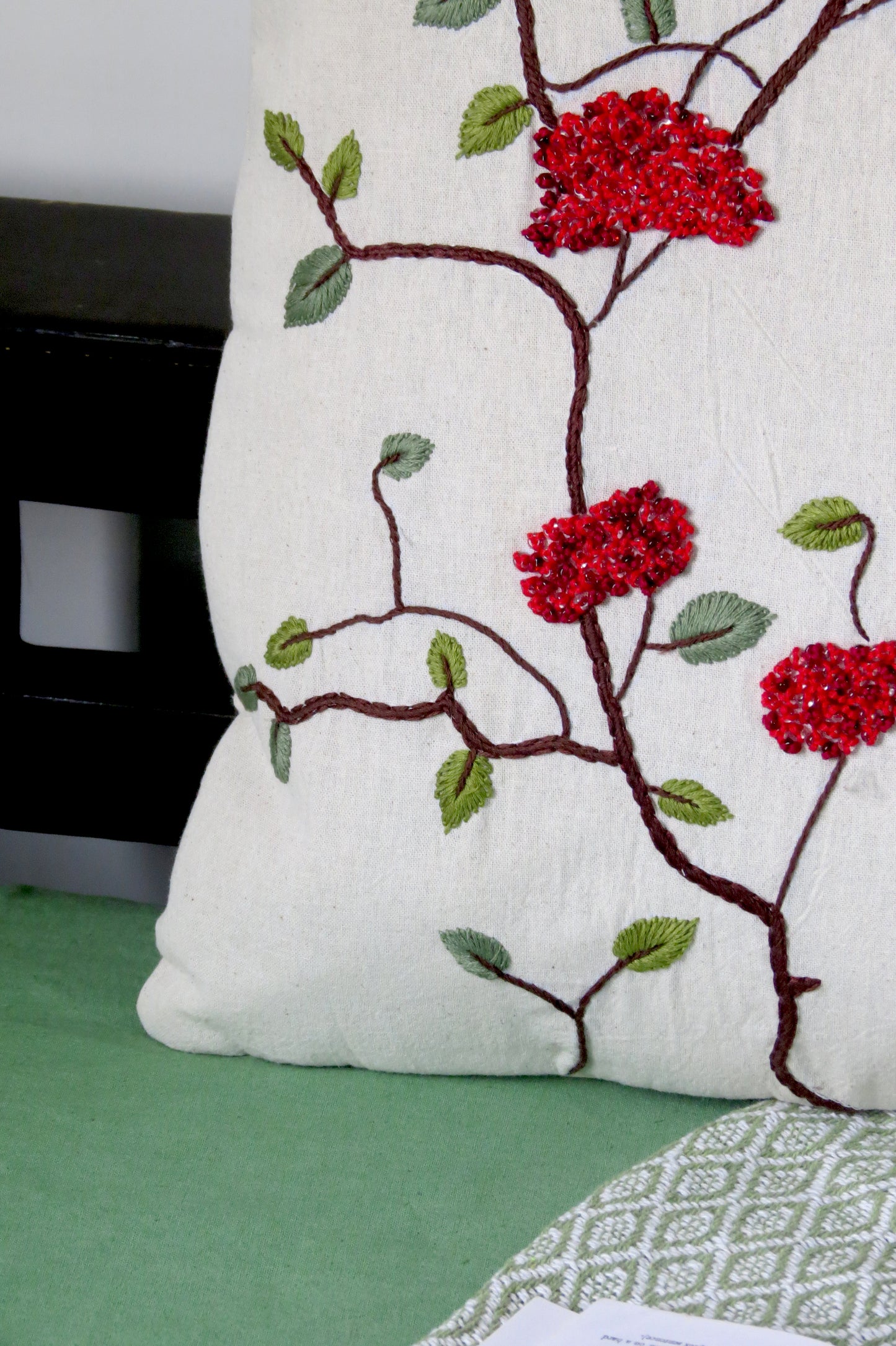 Berry Bliss hand embroidery cotton cushion cover