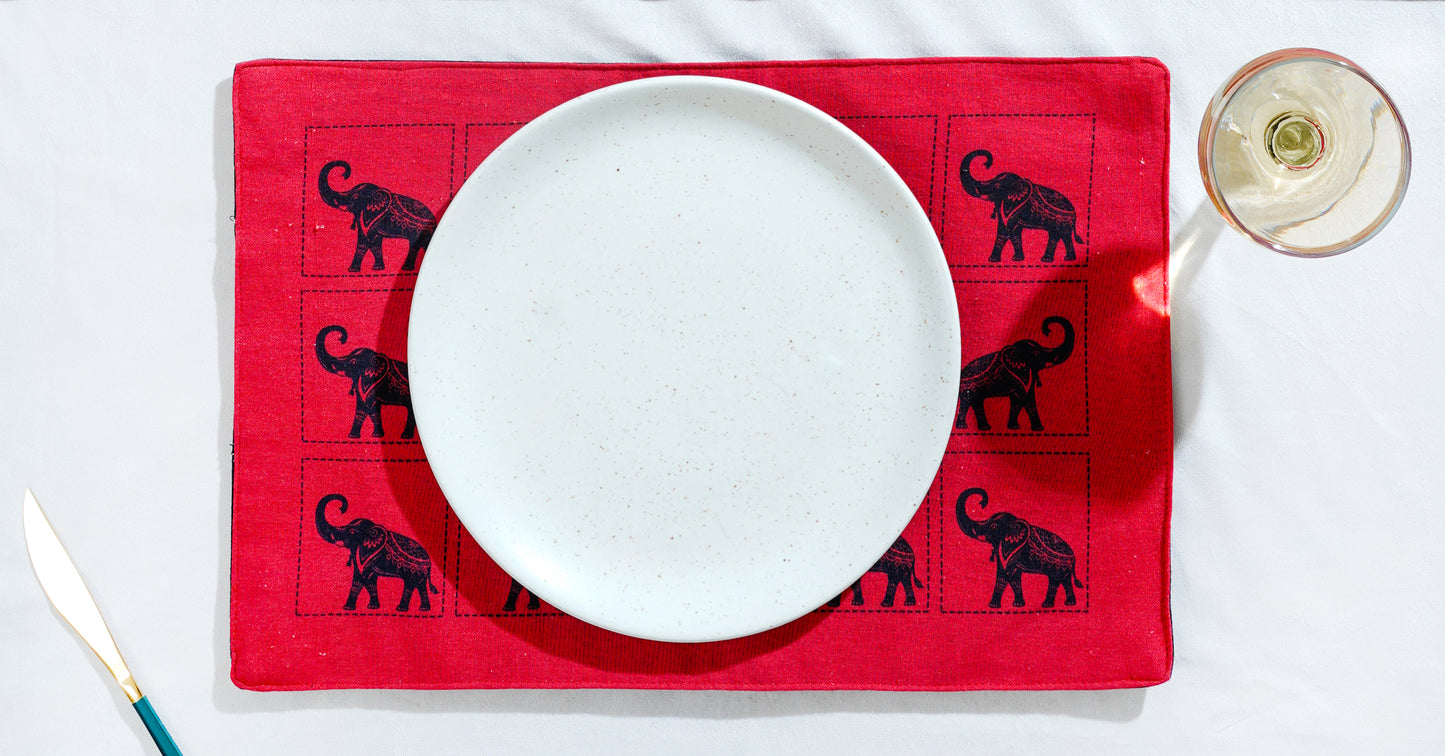 The Majestic Elephant cotton Table Mat 12x18 Inch Set of 2