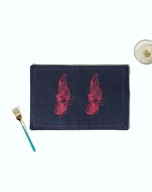 The Graceful Feather cotton Table Mat 12x18 Inch Set of 2